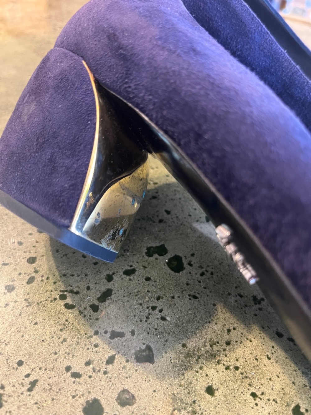 Prada Navy Suede Heels with Gold Buckle Accent - Picture 6 of 6